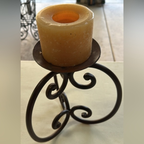 Gorgeous Bronze Iron Candleholder w/candle, EUC - Picture 2 of 2